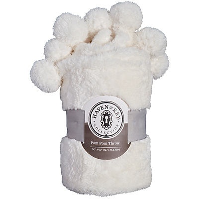 slide 1 of 1, Haven & Key Ivory Teddy Pile Pom Pom Throw, 50 in x 60 in