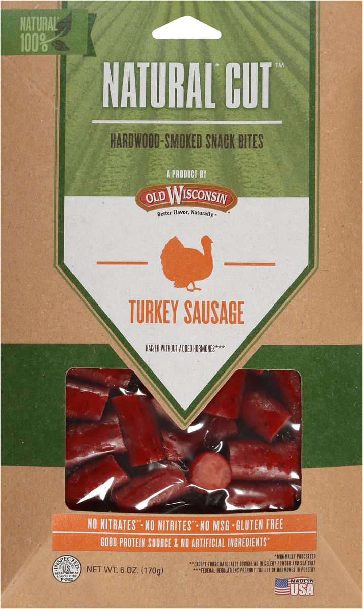 slide 6 of 9, Old Wisconsin Natural Cut Turkey Sausage Hardwood-Smoked Snack Bites, 