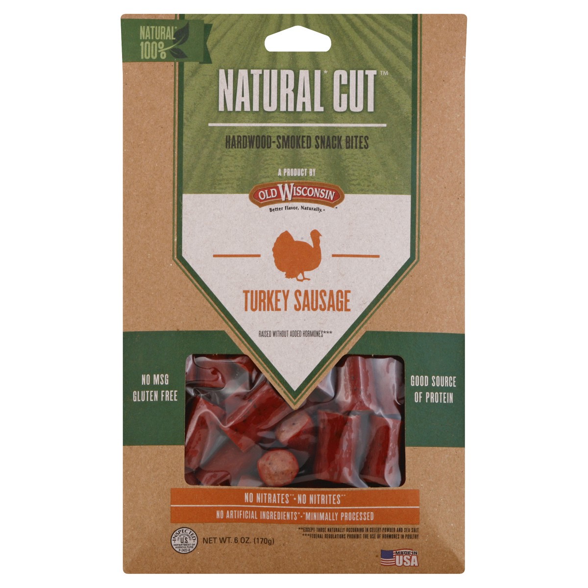 slide 1 of 9, Old Wisconsin Natural Cut Turkey Sausage Hardwood-Smoked Snack Bites, 