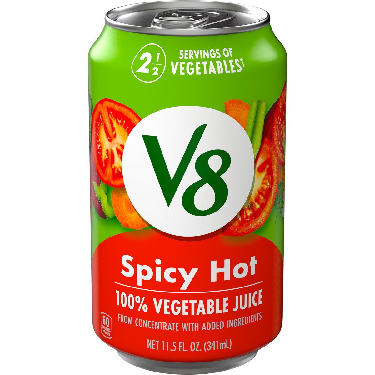slide 1 of 5, V8 Spicy Hot 100% Vegetable Juice, 11.5 fl oz Can, 11.500 fl oz