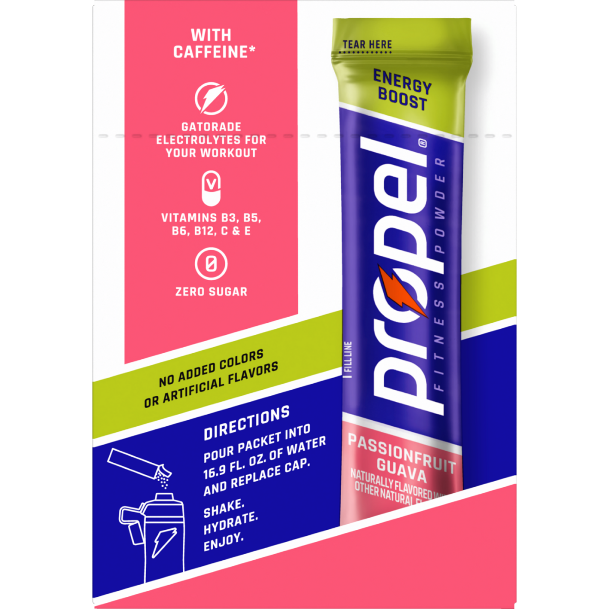 slide 2 of 2, Propel Energy Boost Fitness Powder Electrolyte Water Beverage Mix Passionfruit Guava 1 Oz 10 Count, 10 ct