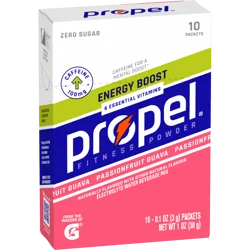Propel Energy Boost Fitness Powder Electrolyte Water Beverage Mix Passionfruit Guava 1 Oz 10 Count