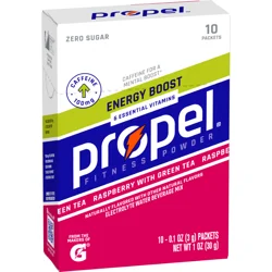 Propel Energy Boost Zero Sugar Electrolyte Water Beverage Mix Raspberry With Green Tea 0.1 Oz, 10 Count