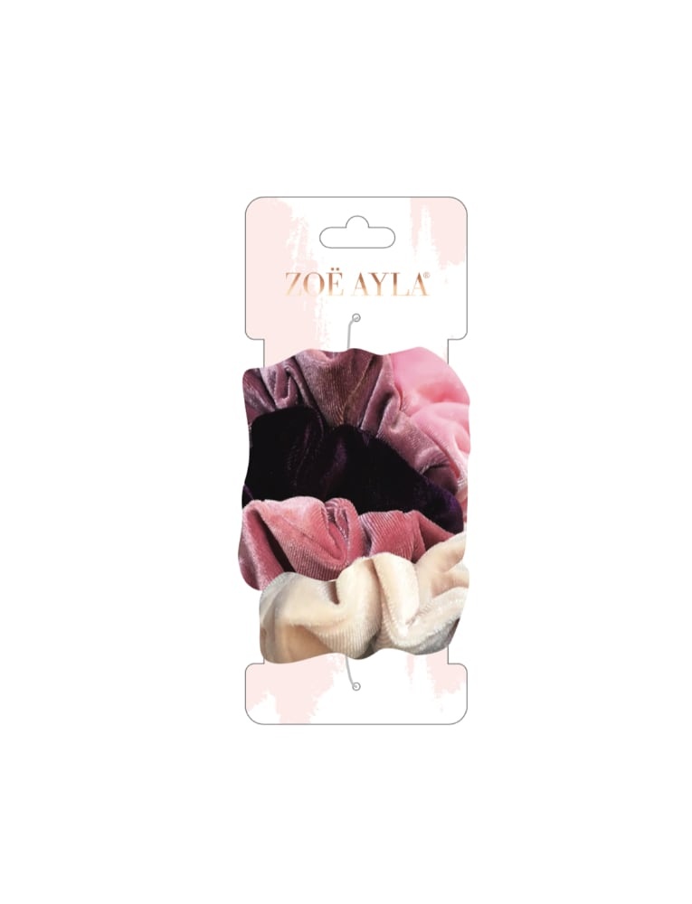slide 1 of 1, Zoe Ayla Light & Pink Velvet Scrunchies, 5 ct