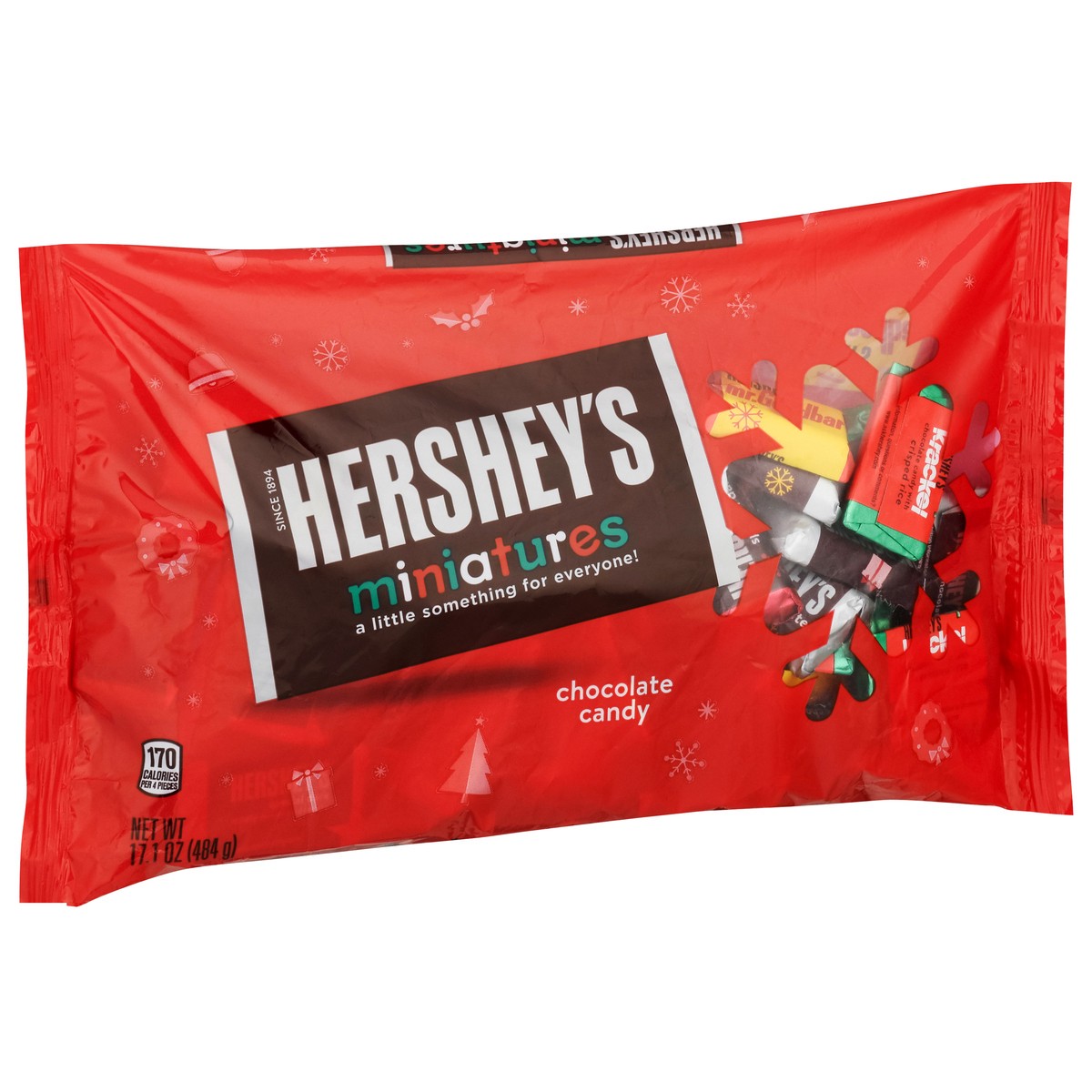 slide 5 of 11, HERSHEY'S Miniatures Assorted Milk and Dark Chocolate Candy Bars, Holiday, 17.1 oz, Bag, 17.1 oz