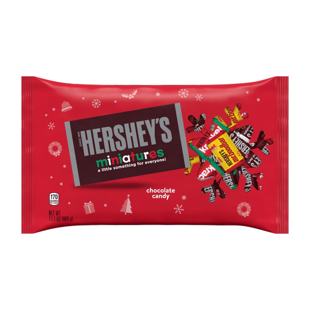 slide 1 of 11, HERSHEY'S Miniatures Assorted Milk and Dark Chocolate Candy Bars, Holiday, 17.1 oz, Bag, 17.1 oz