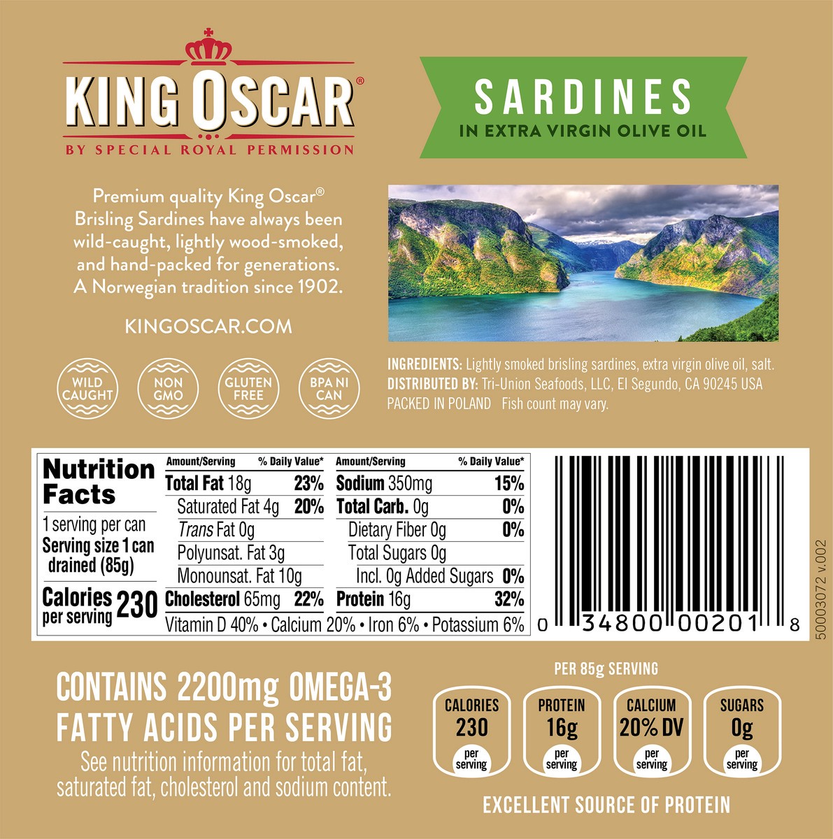 slide 4 of 6, King Oscar Sardines 2-Layer in Extra Virgin Olive Oil Cross Pack 3.75 ounces, 3.75 oz