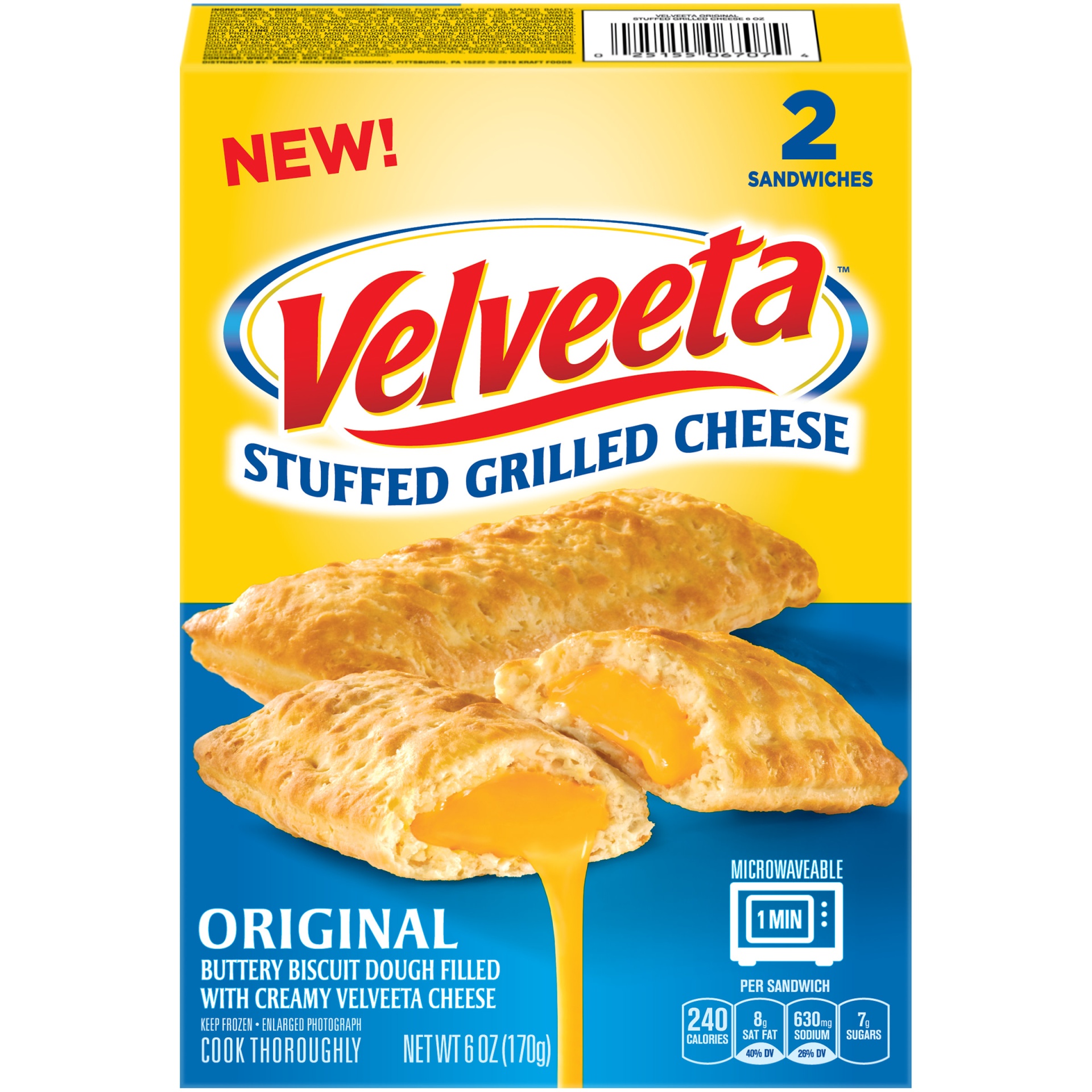 slide 1 of 6, Velveeta Original Stuffed Grilled Cheese Sandwiches with Biscuit Dough & Velvetta Cheese Frozen Snacks, 6 oz