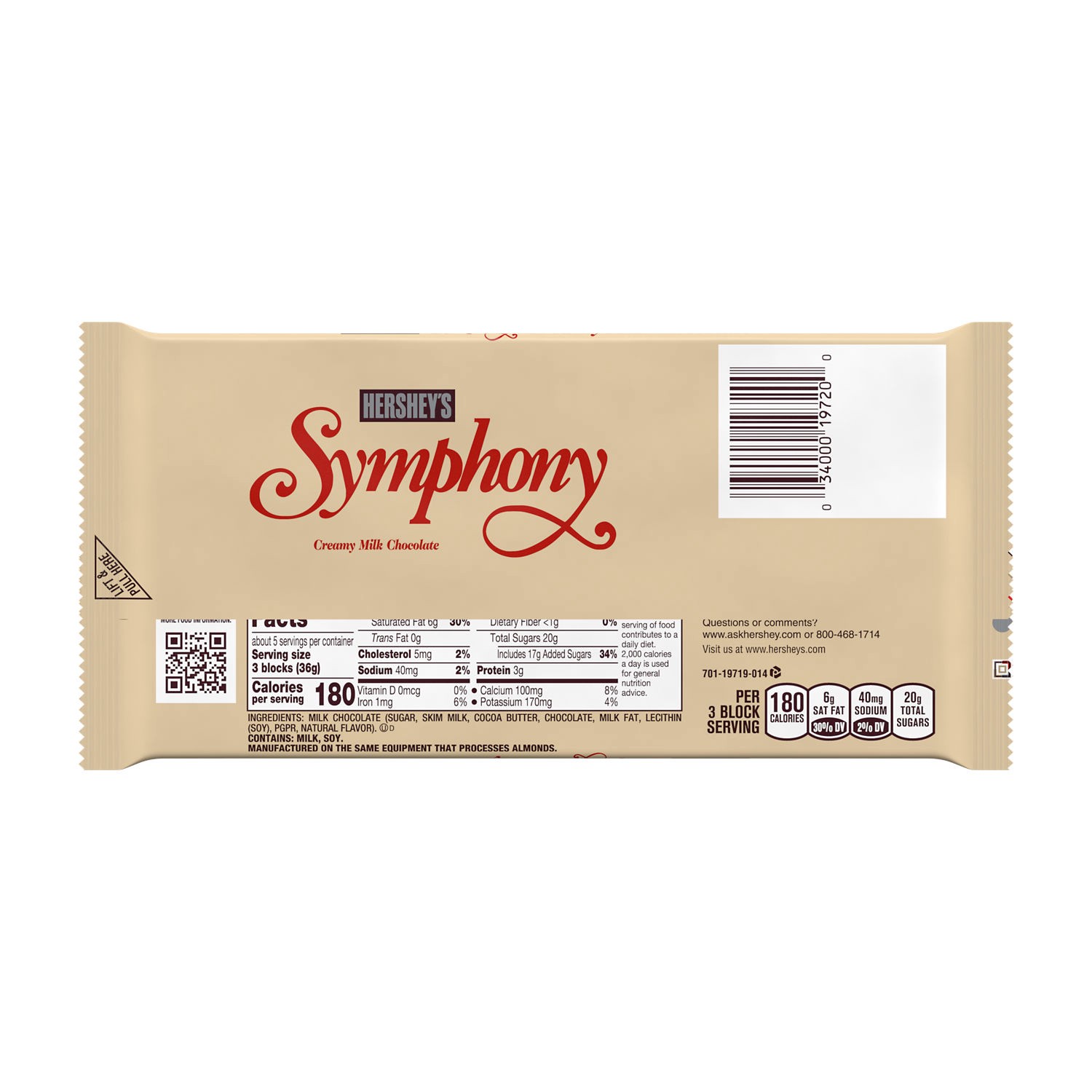 slide 4 of 4, Hershey's SYMPHONY Creamy Milk Chocolate Giant Candy, 6.8 oz, Bar, 6.8 oz