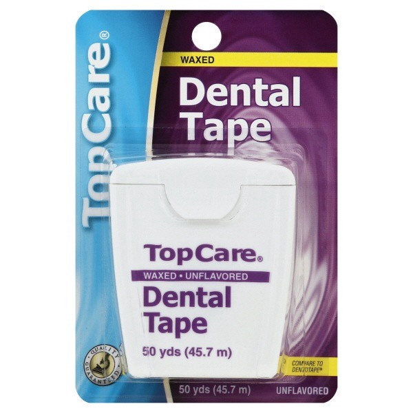 slide 1 of 3, TopCare Dental Tape Waxed Unflavored, 50 yd