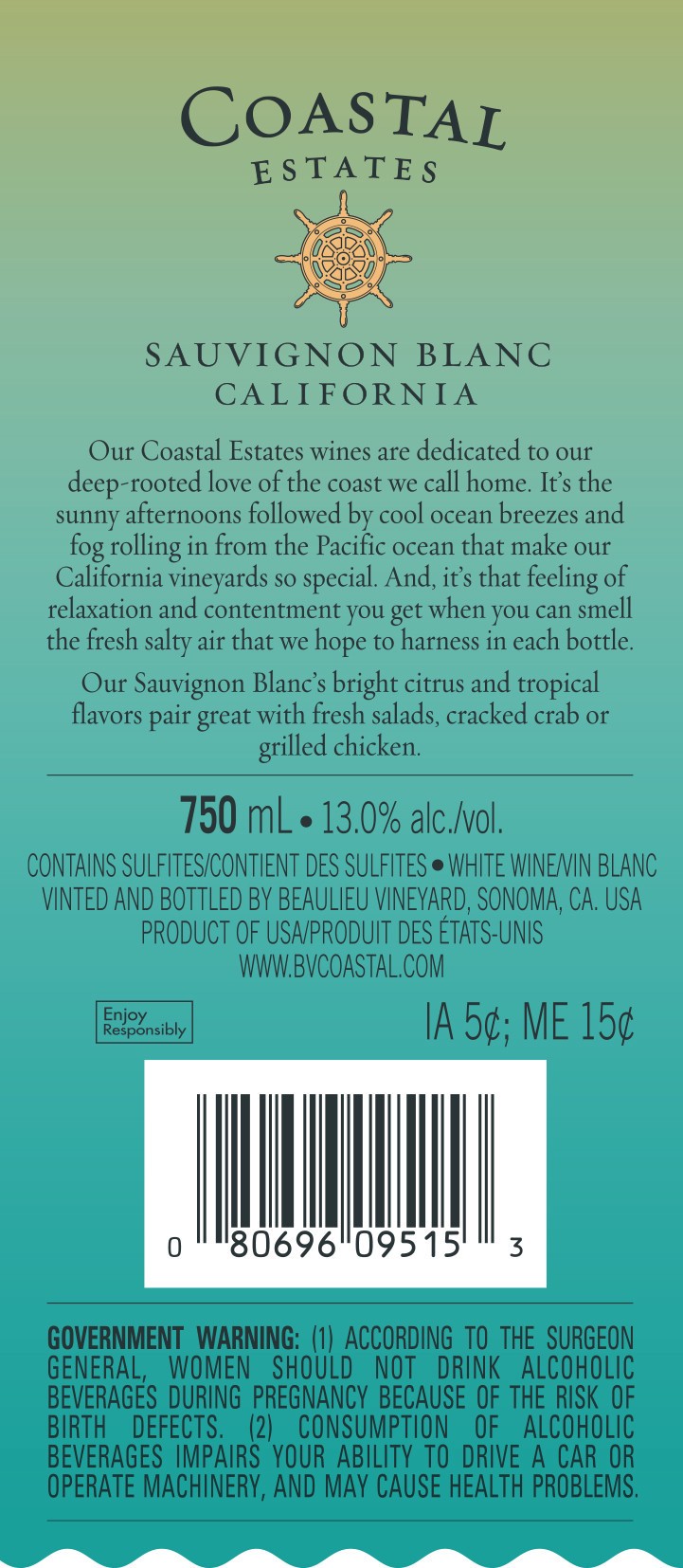 slide 3 of 4, Coastal Estates Sauvignon Blanc White Wine, 25.36 fl. oz