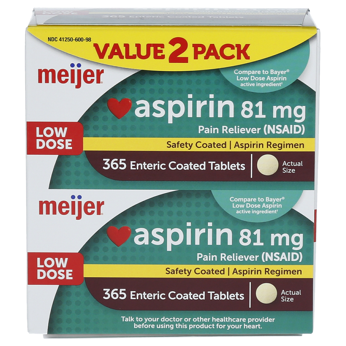 slide 1 of 13, Meijer Aspirin Pain Reliever - Low Dose Bottles, 81mg, 2 x 365 ct