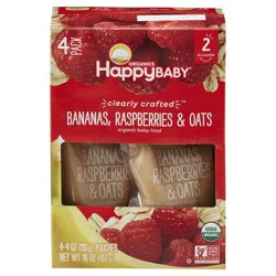 Happy Baby Organics 4 Pack 2 (6+ Months) Organic Bananas, Raspberries & Oats Baby Food 4 ea