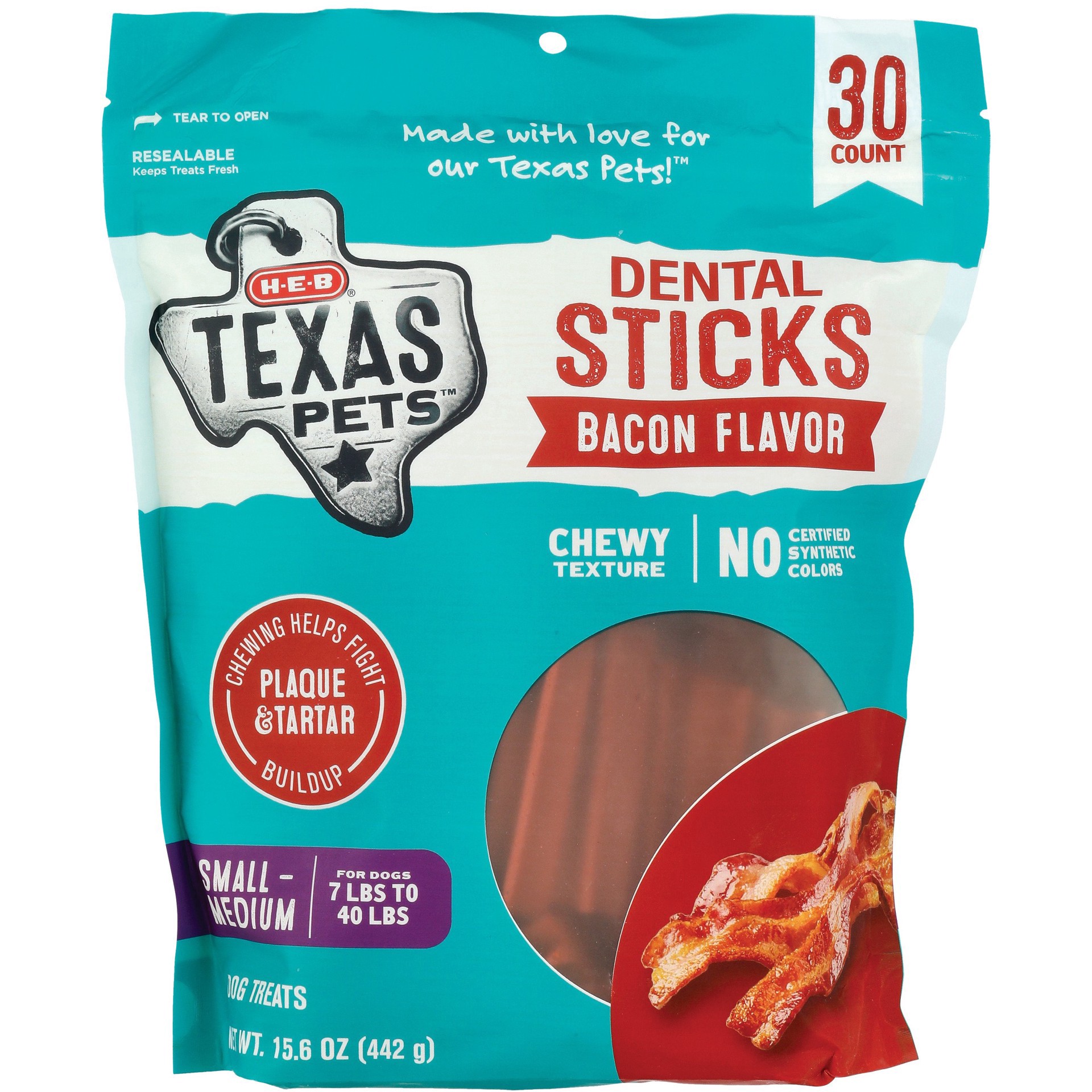 slide 1 of 1, H-E-B Texas Pets Bacon-Flavored Dental Sticks - Small/Medium Dogs, 30 ct