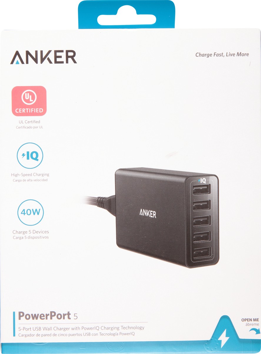 slide 2 of 11, Anker PowerPort 5 USB Wall Charger 1 ea, 1 ea