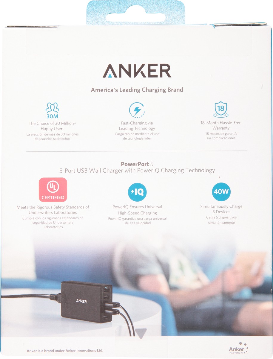 slide 11 of 11, Anker PowerPort 5 USB Wall Charger 1 ea, 1 ea