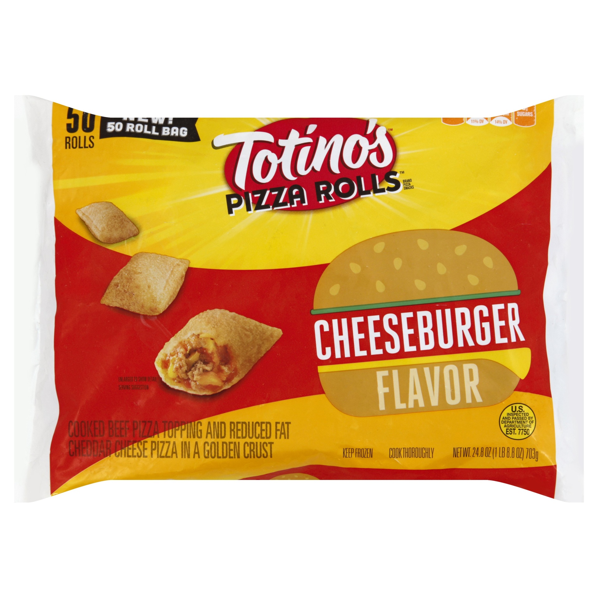 slide 1 of 2, Totino's Cheeseburger Flavor Pizza Rolls Pizza Snacks, 50 ct