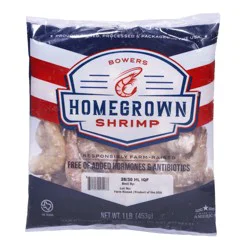 Bowers Homegrown Frozen Shell-On Extra Large White Raw Shrimp, 26-30ct/lb