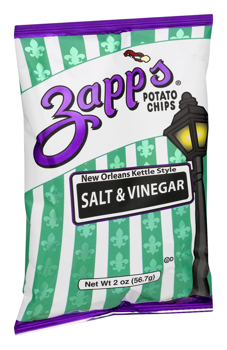 slide 2 of 9, Zapp's New Orleans Kettle Style Potato Chips Salt & Vinegar, 2 oz