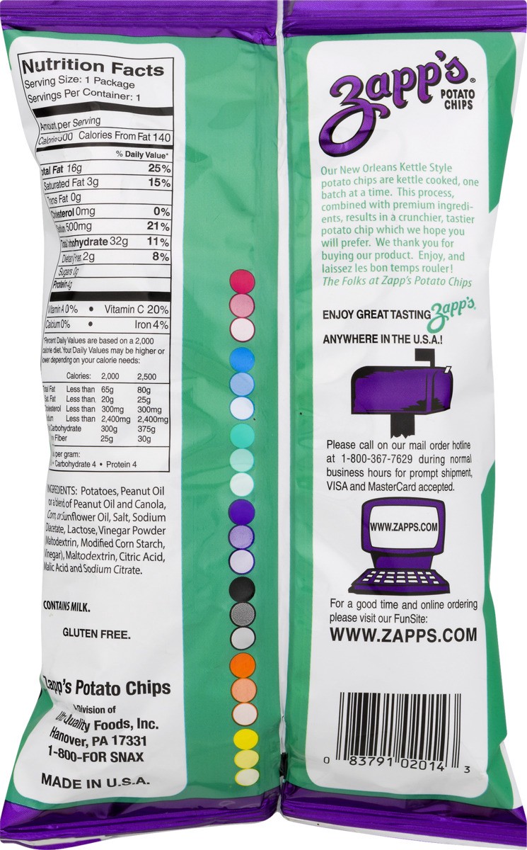 slide 9 of 9, Zapp's New Orleans Kettle Style Potato Chips Salt & Vinegar, 2 oz
