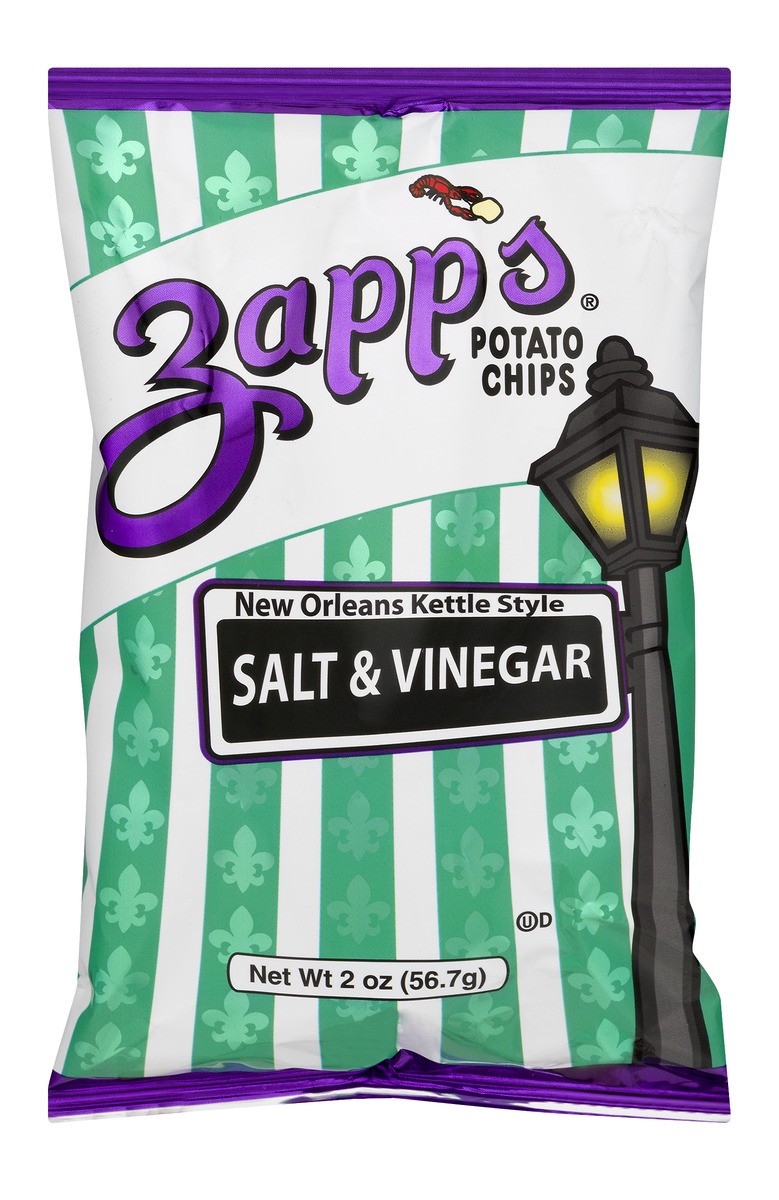 slide 1 of 9, Zapp's New Orleans Kettle Style Potato Chips Salt & Vinegar, 2 oz