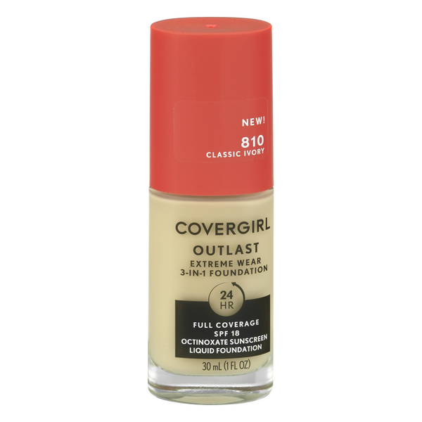 slide 1 of 1, Covergirl Outlast Extreme Wear 3-In-1 Foundation, Classic Ivory 810, Spf20, 1 fl oz