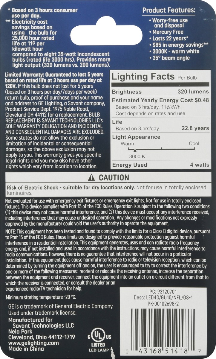 slide 7 of 9, GE 4 Watts Warm White Indoor Floodlight LED Light Bulb 1 ea, 1 ct