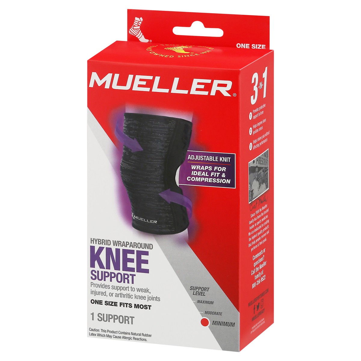 slide 11 of 12, Mueller One Size Minimum Hybrid Wraparound Knee Support 1 ea, 1 ct