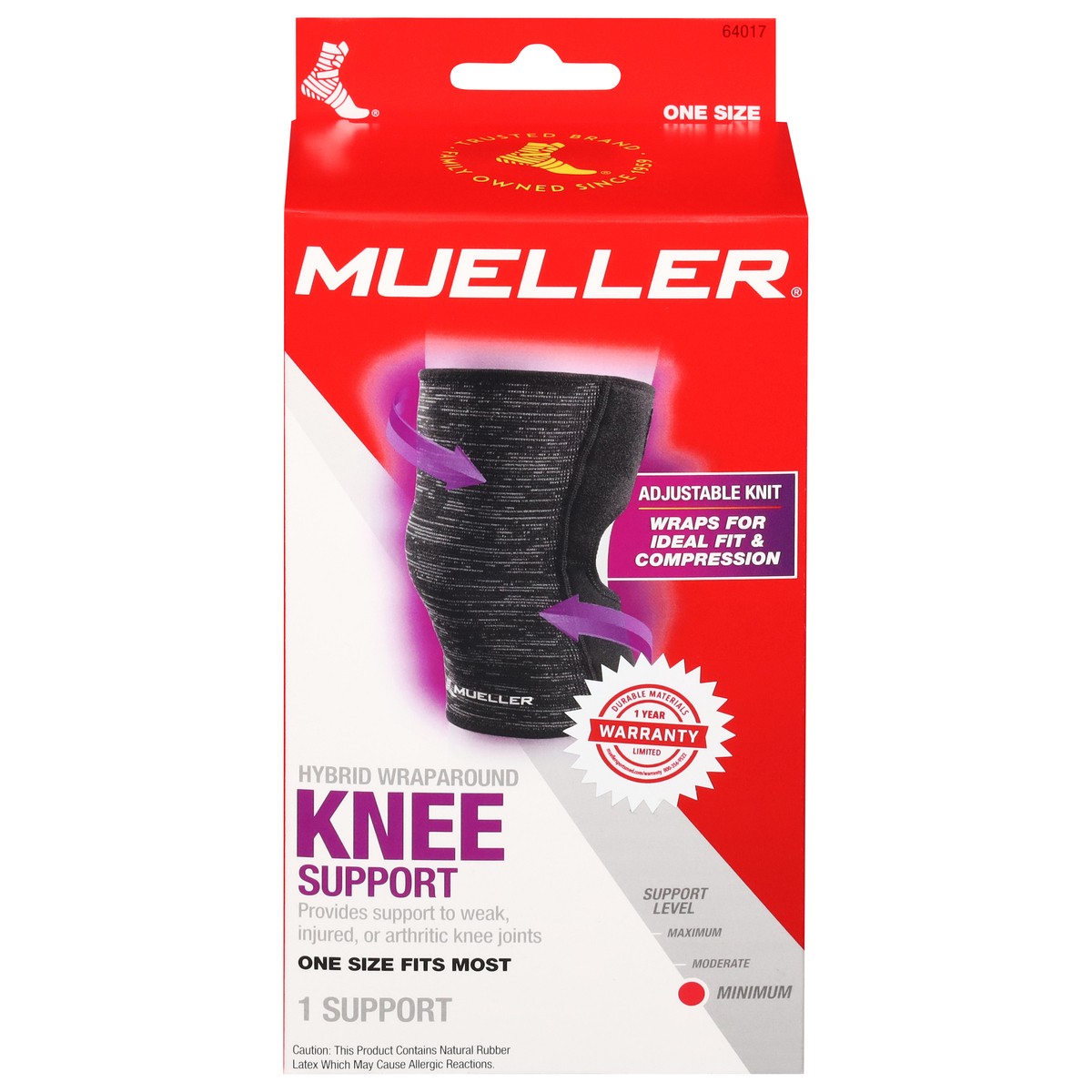 slide 1 of 12, Mueller One Size Minimum Hybrid Wraparound Knee Support 1 ea, 1 ct