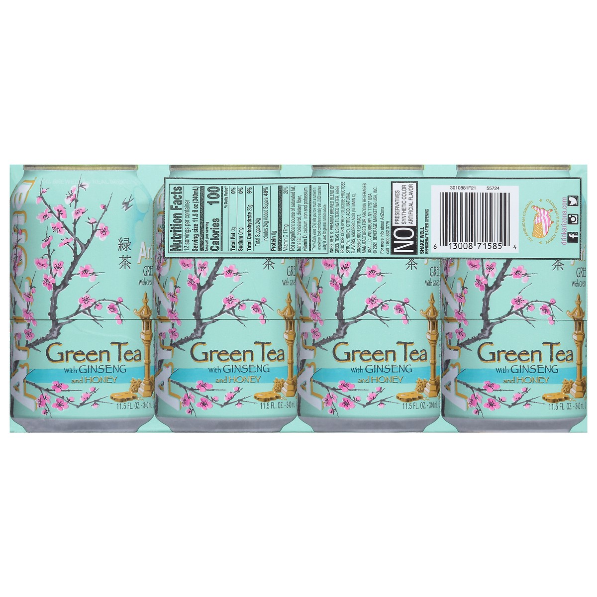 slide 2 of 15, AriZona Ginseng and Honey Green Tea 12 - 11.5 fl oz Cans, 12 ct; 11.5 oz