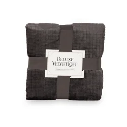 Berkshire Blanket Grid Dobby Velvetloft, 50in x 70 in, Molton Coal