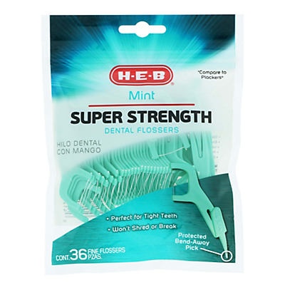 slide 1 of 1, H-E-B Super Strength Refreshing Mint Dental Flossers, 36 ct