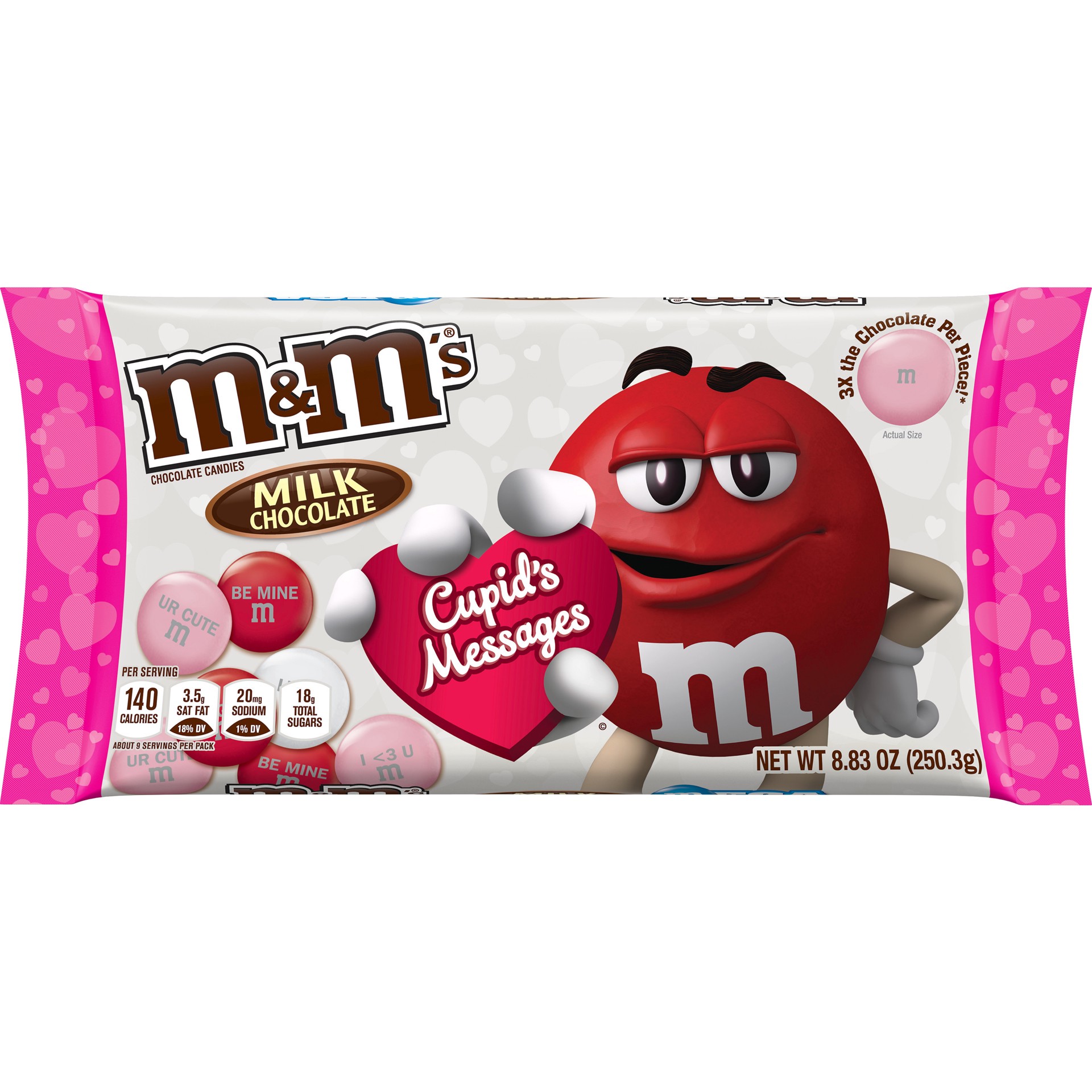 slide 1 of 8, M&M's Valentine's Milk Chocolate Mega Size Cupid's Messages Candy Bag, 8.83 oz, 8.83 oz