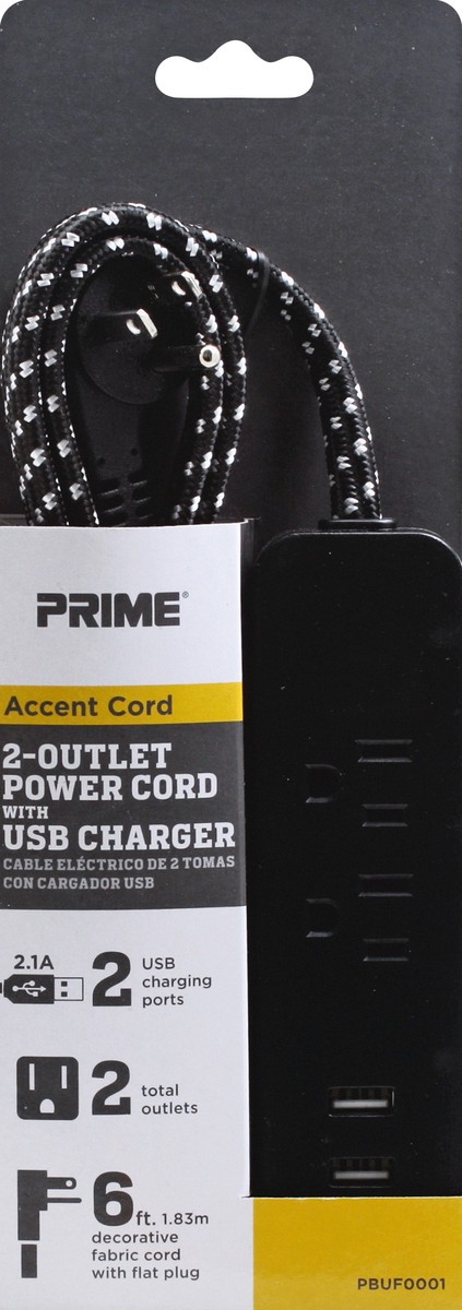 slide 3 of 7, Prime Cord Power Strip With USB Charger - Black, 1 ct