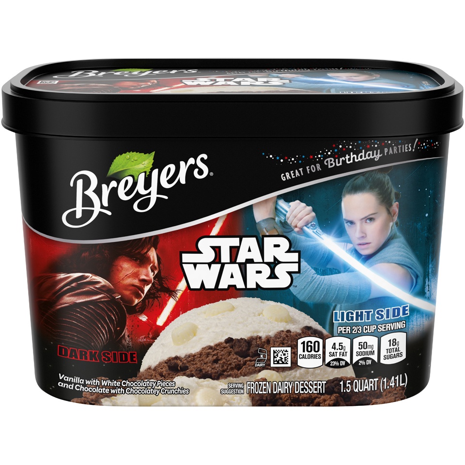 slide 1 of 3, Breyers Star Wars Dark Side Light Side Frozen Dairy Dessert, 48 fl oz