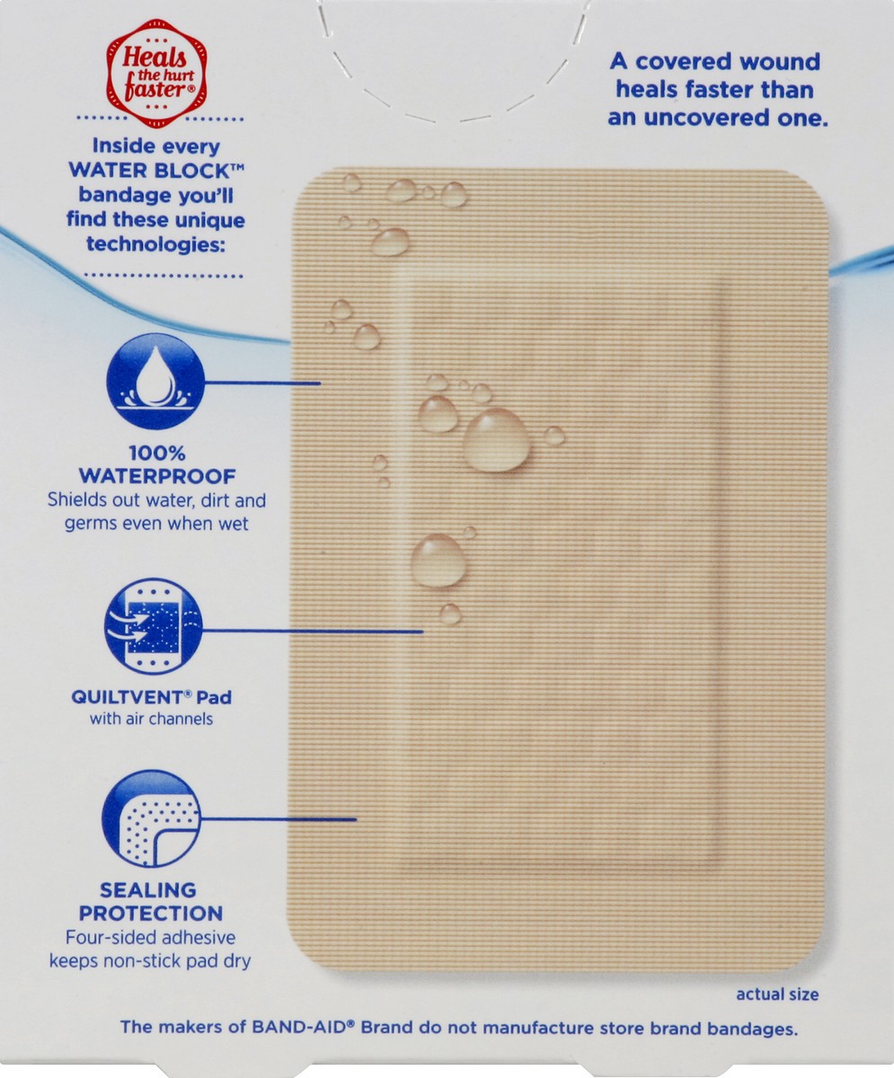 slide 5 of 5, BAND-AID 100% Waterproof Large Band-Aid Brand Water Block Plus Adhesive Bandages for Wound Care of Minor Cuts and Scrapes, 10 ct