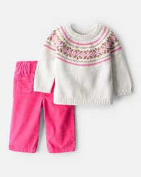 Carter's Baby Girl 2-Piece Fair Isle Sweater & Pant Set - Pink Pink 18M