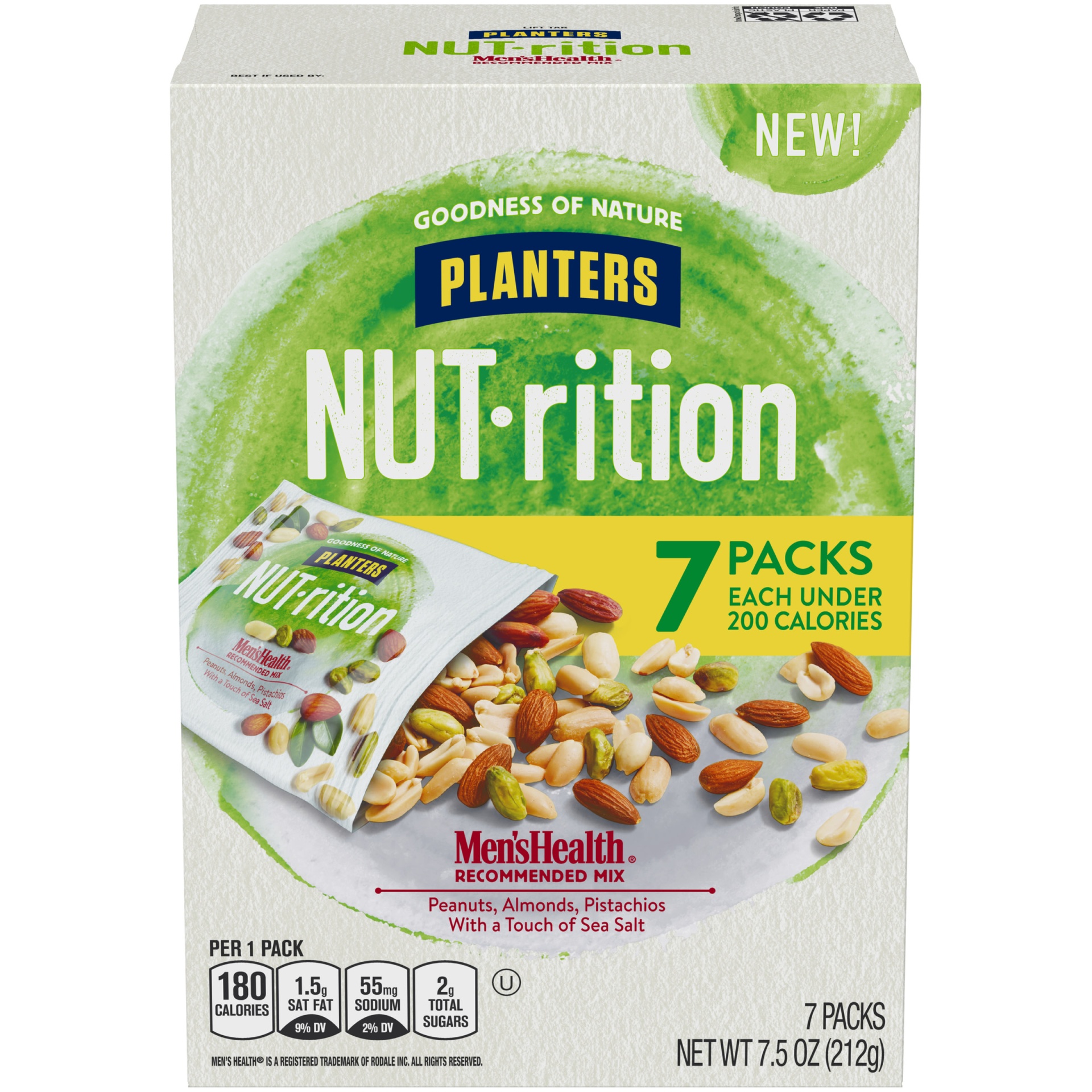 slide 1 of 2, NUT-rition Men's Health Recommended Nut Mix with Peanuts, Almonds, Pistachios & Sea Salt Packs, 7 ct; 7.5 oz