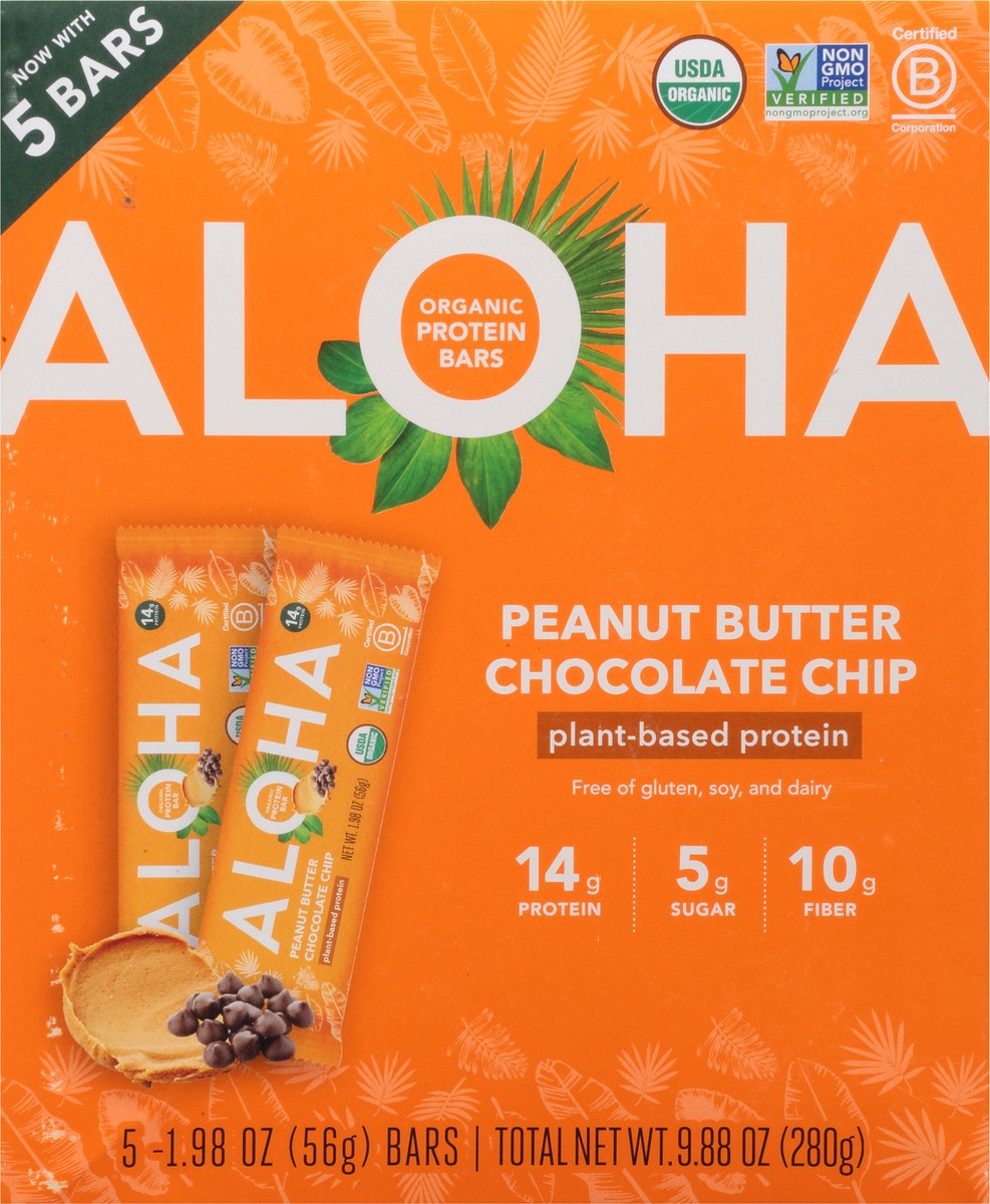 slide 12 of 13, Aloha Peanut Butter Chocolate Chip Protein Bars 5 - 1.98 oz Bars, 5 ct