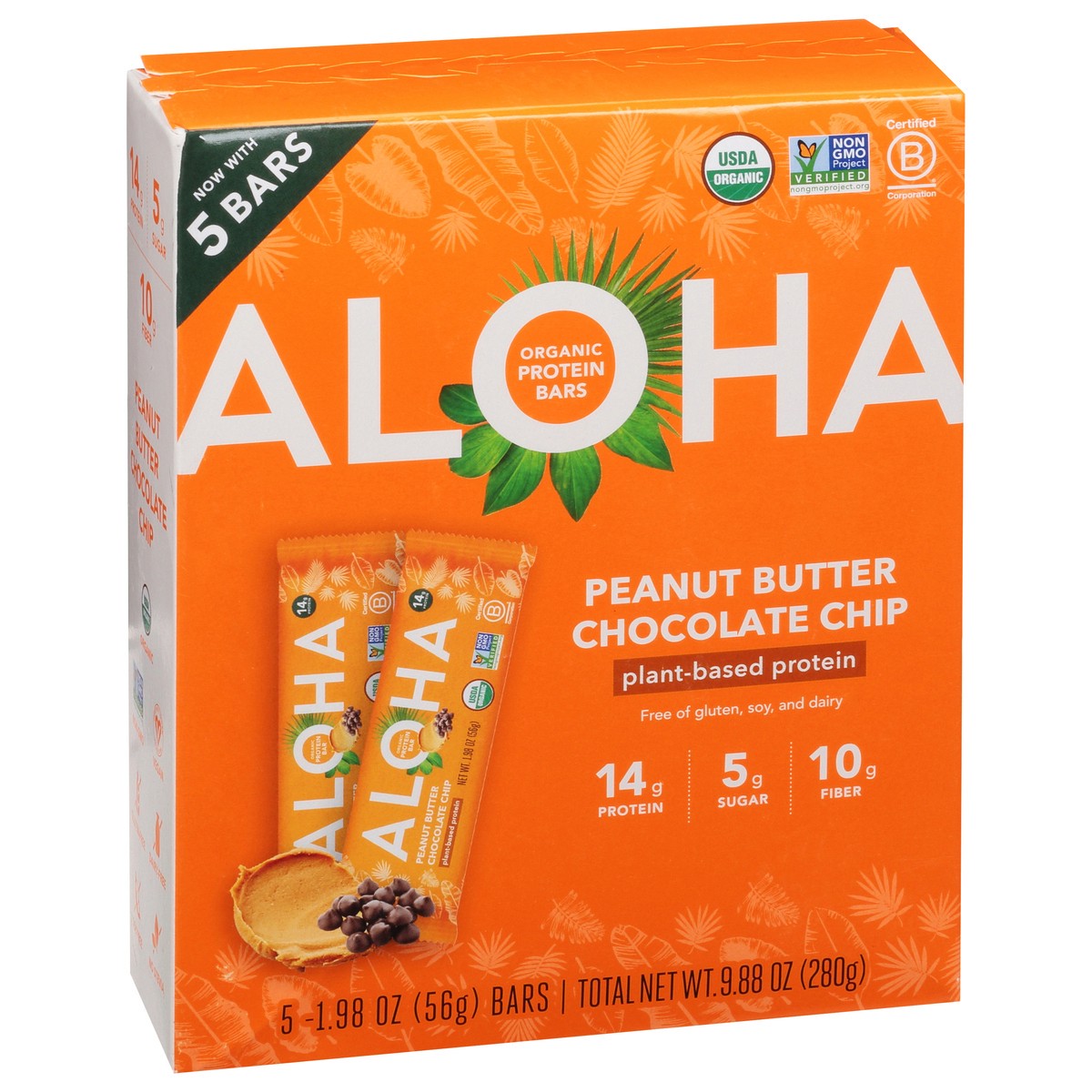slide 8 of 13, Aloha Peanut Butter Chocolate Chip Protein Bars 5 - 1.98 oz Bars, 5 ct