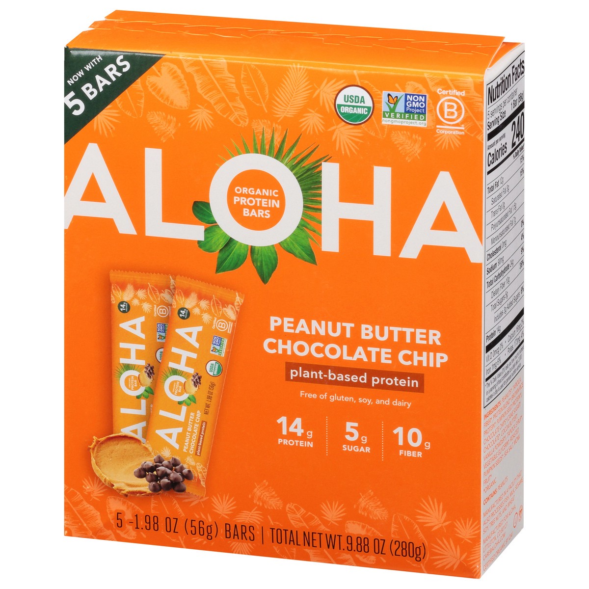 slide 4 of 13, Aloha Peanut Butter Chocolate Chip Protein Bars 5 - 1.98 oz Bars, 5 ct