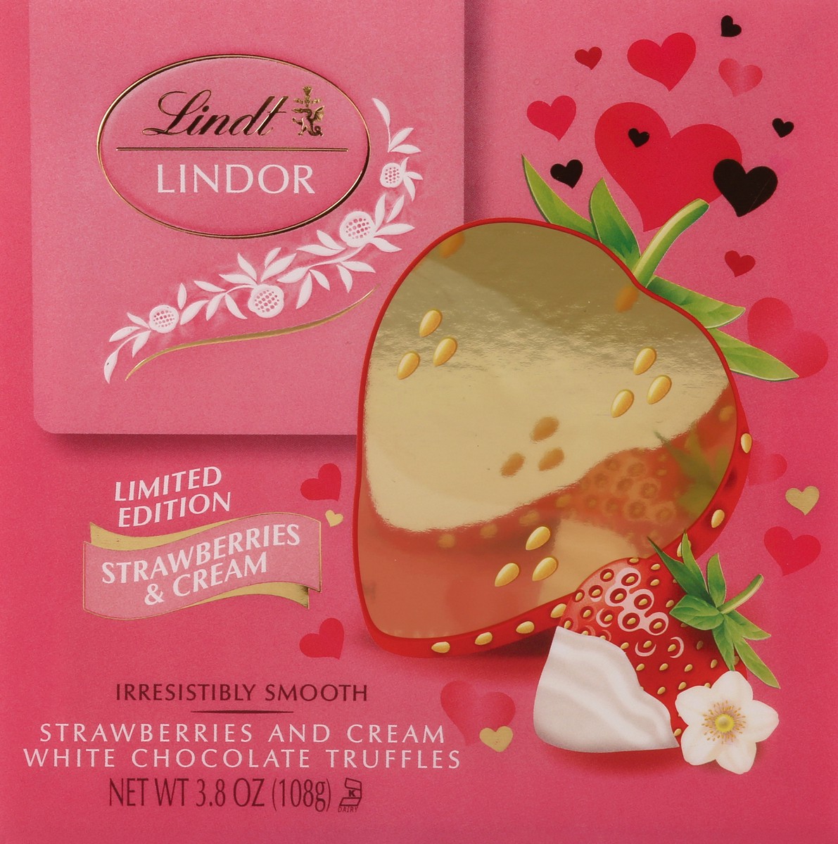 slide 4 of 4, Lindt Lindor Valentine's Milk Chocolate And Strawberry & Cream Truffles, 3.8 oz