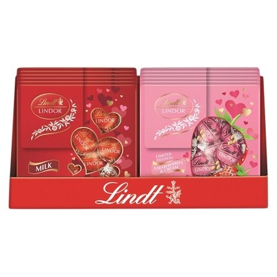 slide 1 of 4, Lindt Lindor Valentine's Milk Chocolate And Strawberry & Cream Truffles, 3.8 oz