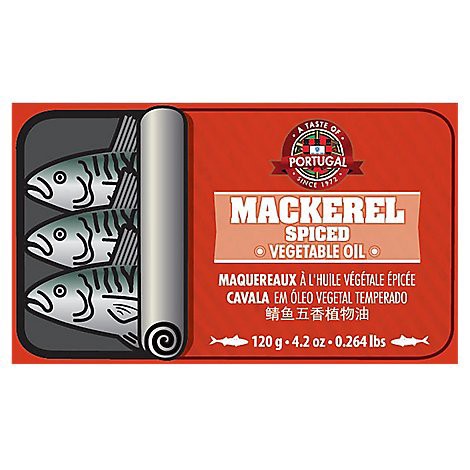 slide 1 of 1, A Taste Of Portugal Mackerel Vegetable Oil - 4.2 Oz, 4.2 oz