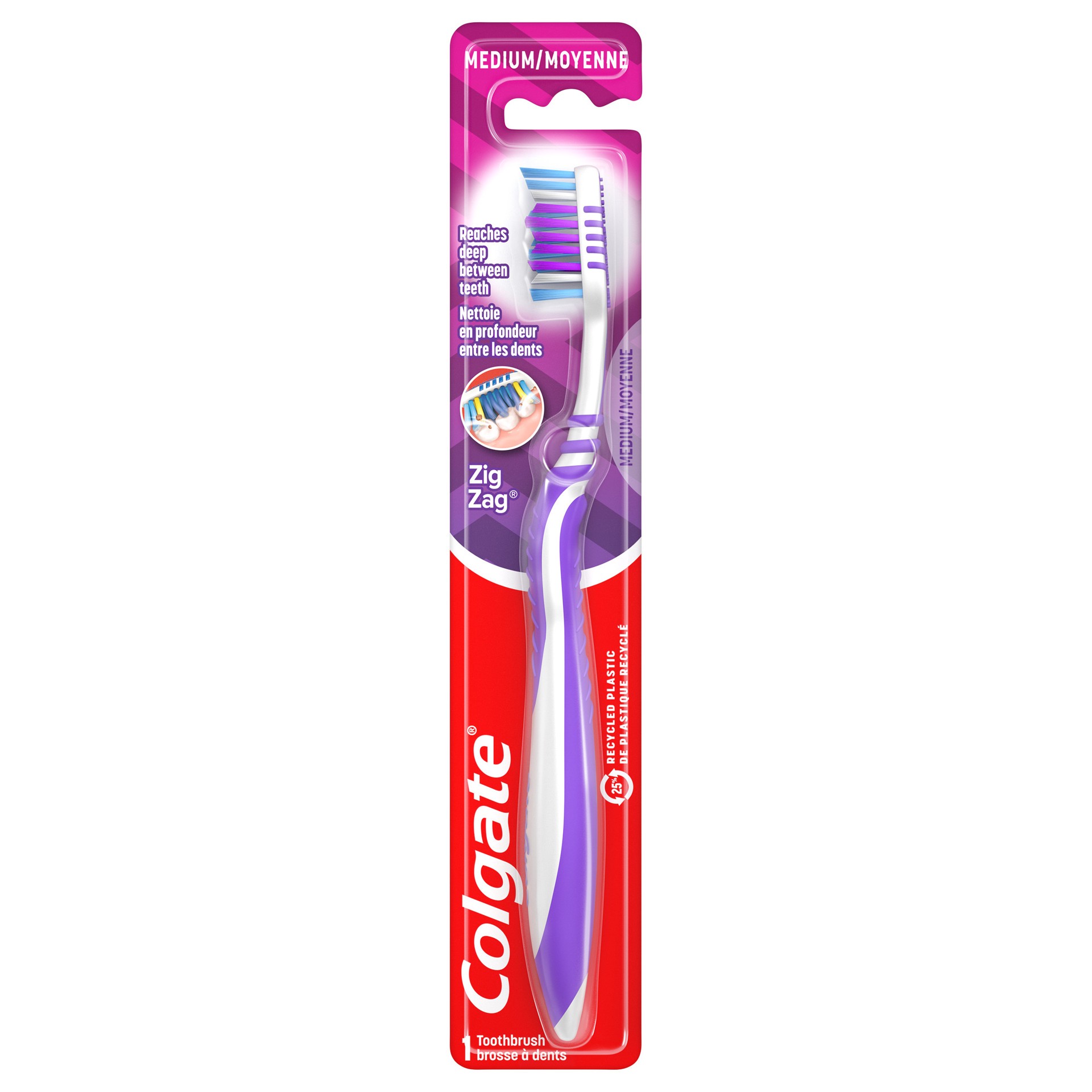 slide 1 of 1, Colgate Zig Zag Deep Clean Medium Toothbrush, Adult Toothbrushes, 1 Pack, 1 ct