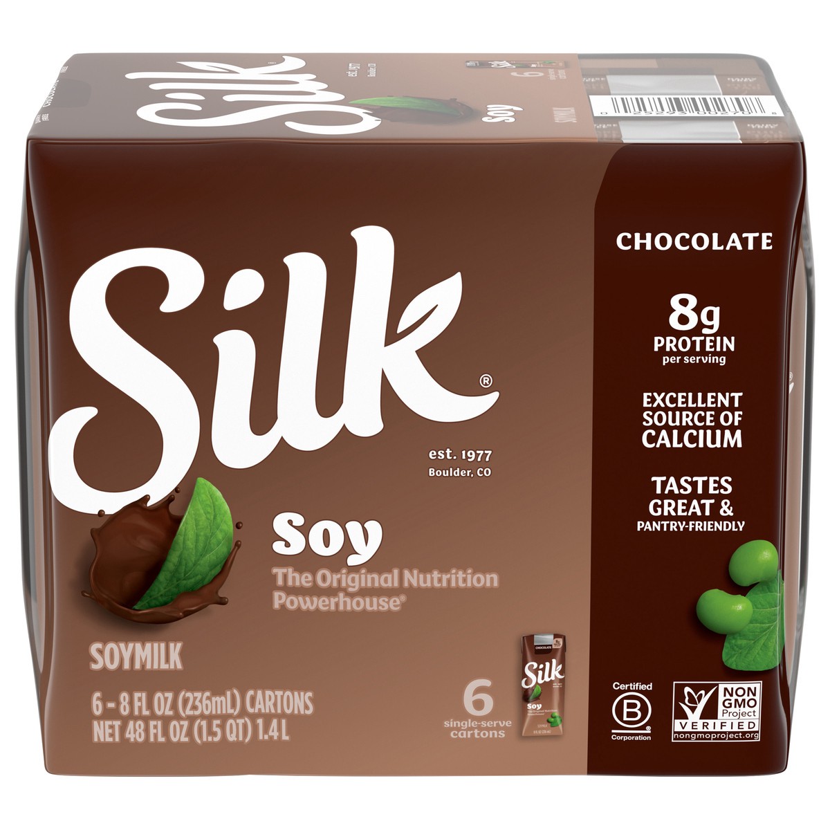 slide 1 of 5, Silk Soy Milk, Chocolate, Shelf Stable, Dairy Free, Lactose Free Milk, 8 FL OZ Carton, 6 Ct, 8 fl oz
