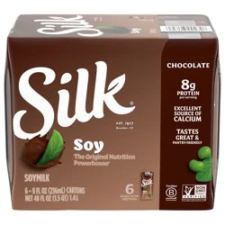 Silk Soy Milk, Chocolate, Shelf Stable, Dairy Free, Lactose Free Milk, 8 FL OZ Carton, 6 Ct