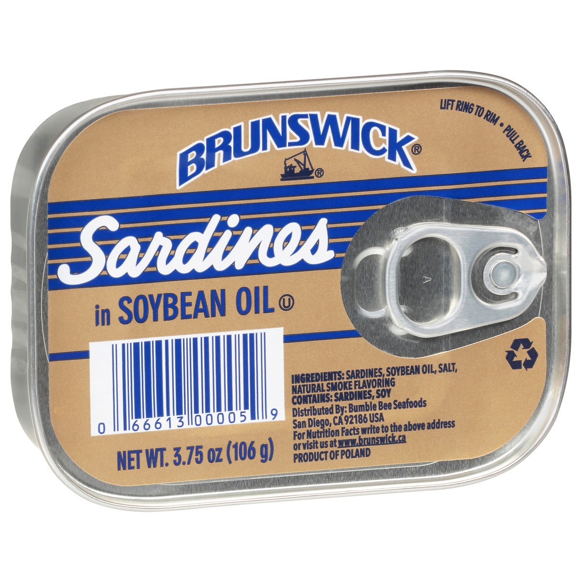 slide 9 of 9, BRUNSWICK SEAFOOD Sardines In Soybean Oil (Tin), 3.75 oz