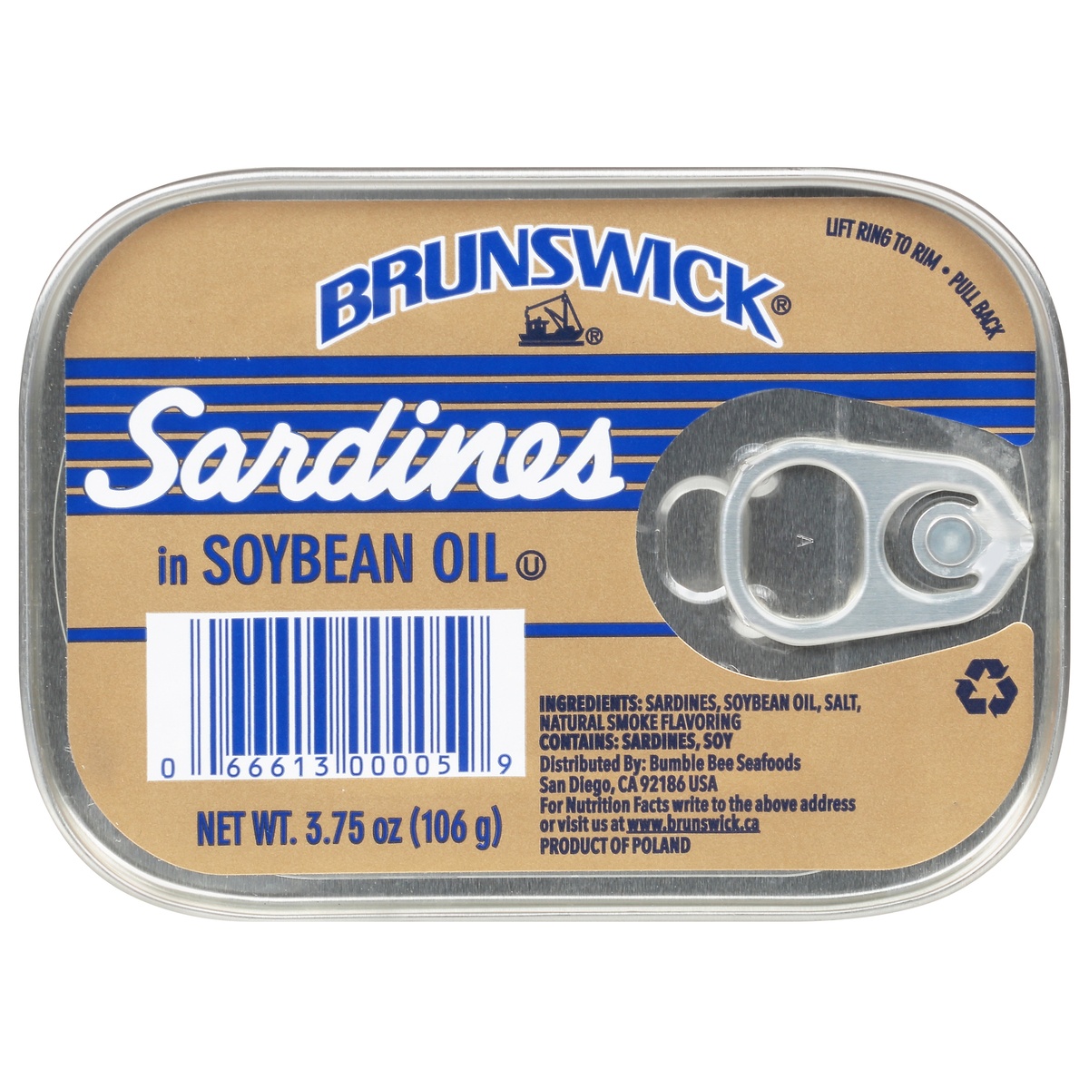 slide 1 of 1, Brunswick Sardines In Soybean Oil, 3.75 oz