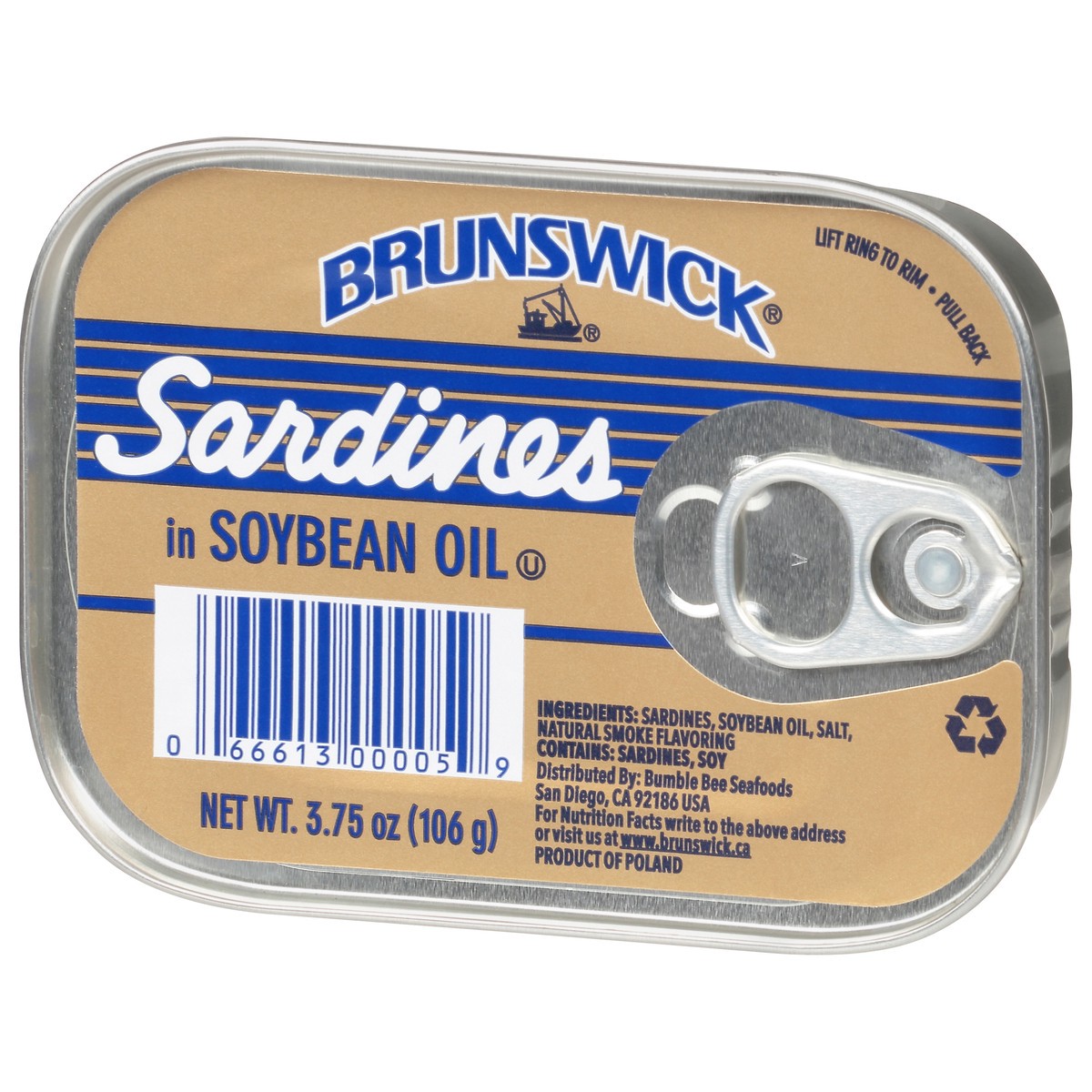 slide 4 of 9, BRUNSWICK SEAFOOD Sardines In Soybean Oil (Tin), 3.75 oz